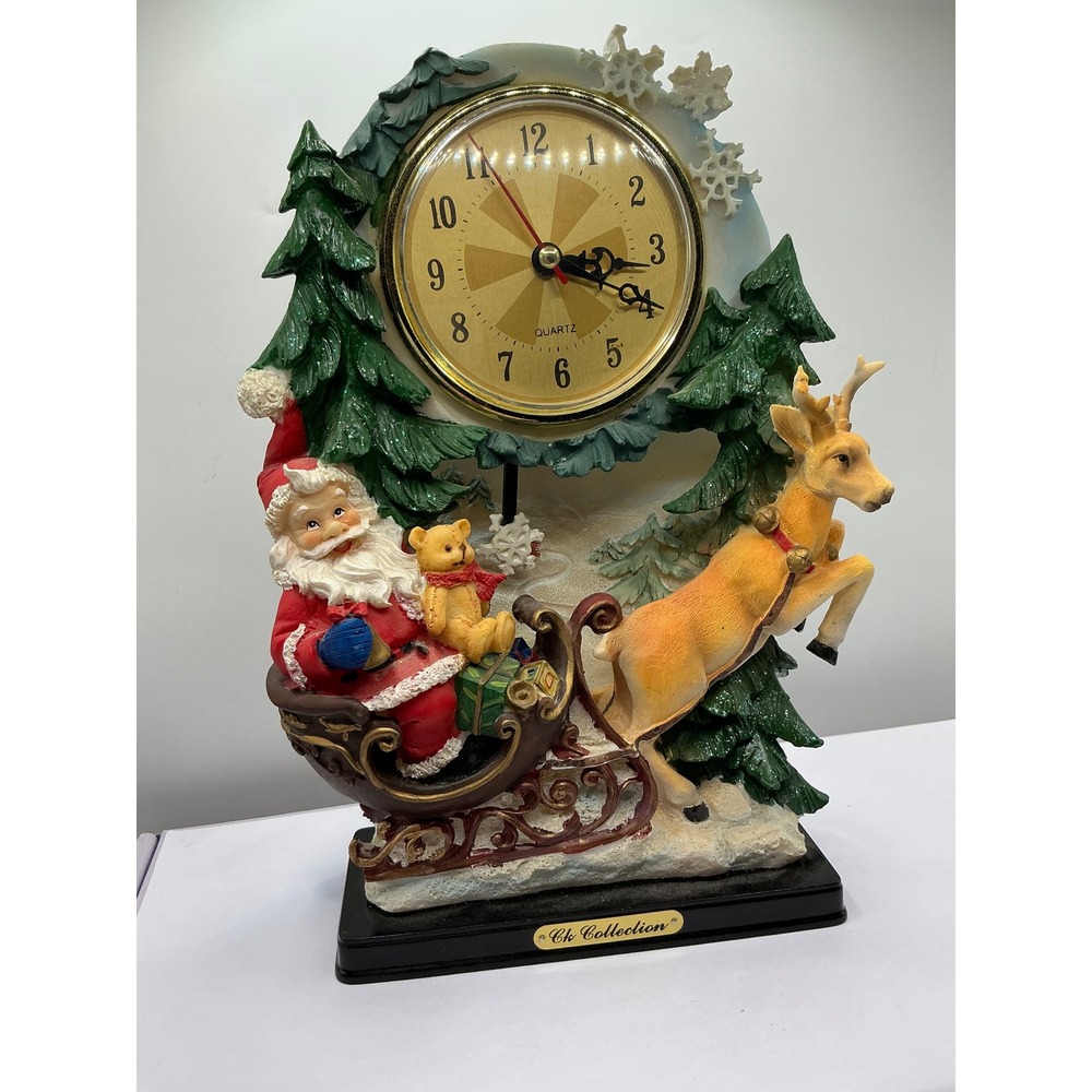 Ck Collection Christmas Santa Sleigh Reindeer Mantel Clock Snowflake Pendulum